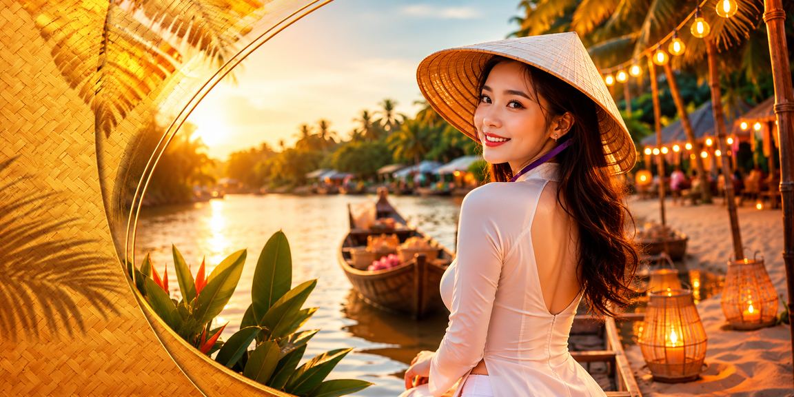 Vùng Mekong với hình ảnh người dùng VIP nhận ưu đãi cược trực tuyến trên nền cảnh sông nước