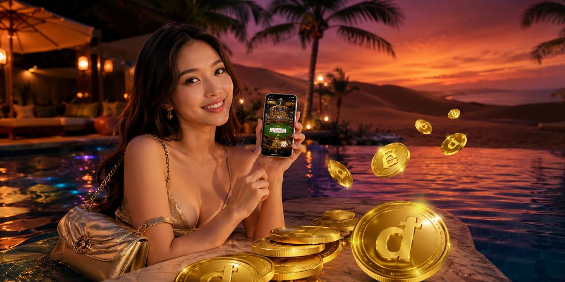 Cảnh Mũi Né buổi chiều, người dùng thư giãn với trò chơi bài trực tuyến trên điện thoại
